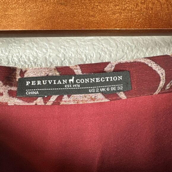 Peruvian Connection Womens Long Maxi Skirt Size 2 Red Paisley Silk Boho Western - Picture 4 of 6